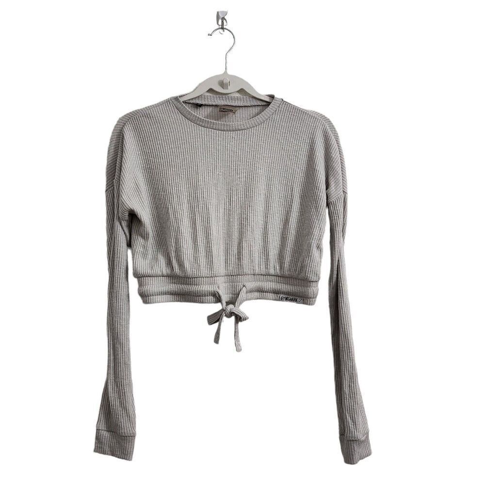 Gymshark Crop Top Womens XS Gray Longsleeve Tie Front Stretch Athleisure‎ Hiking